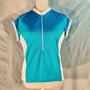 Nashbar Teal & White 1/2” Zipper Cycling Sleeveless Top Two back Pockets L👍